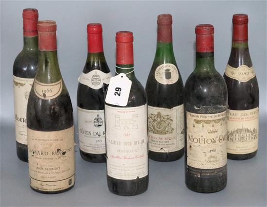 7 bottles of various red wines from 1966 to 1991